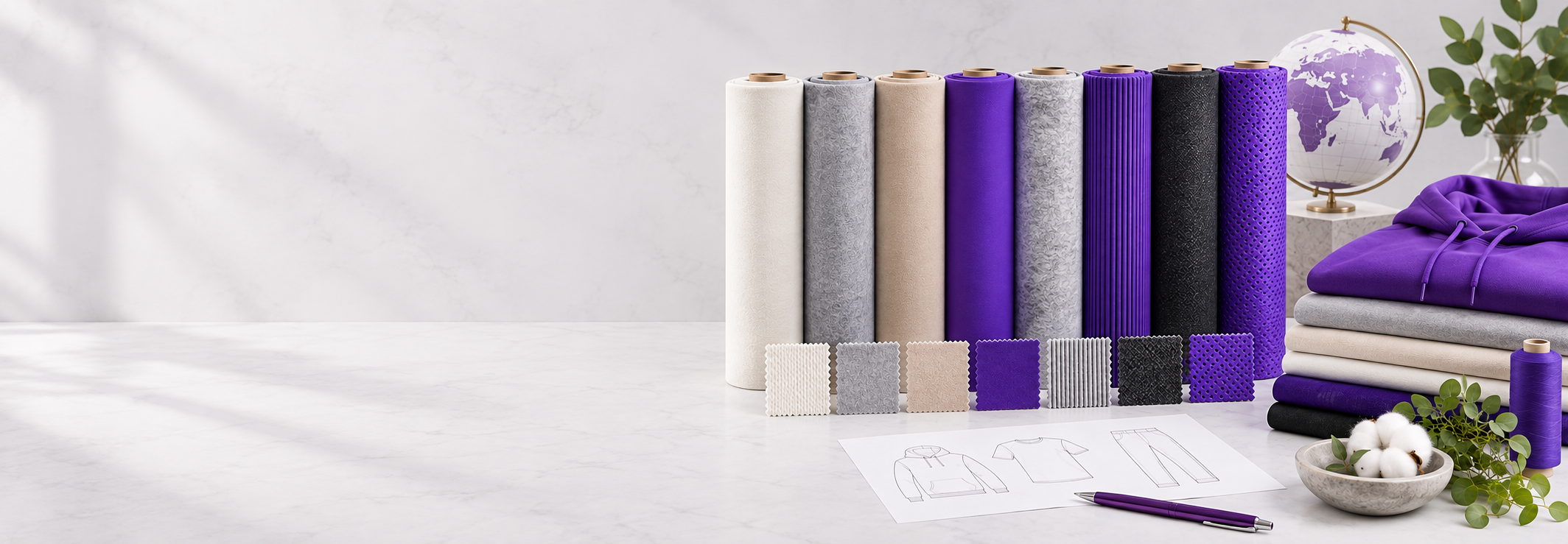 Fabric sourcing — rolls of fabric and swatches