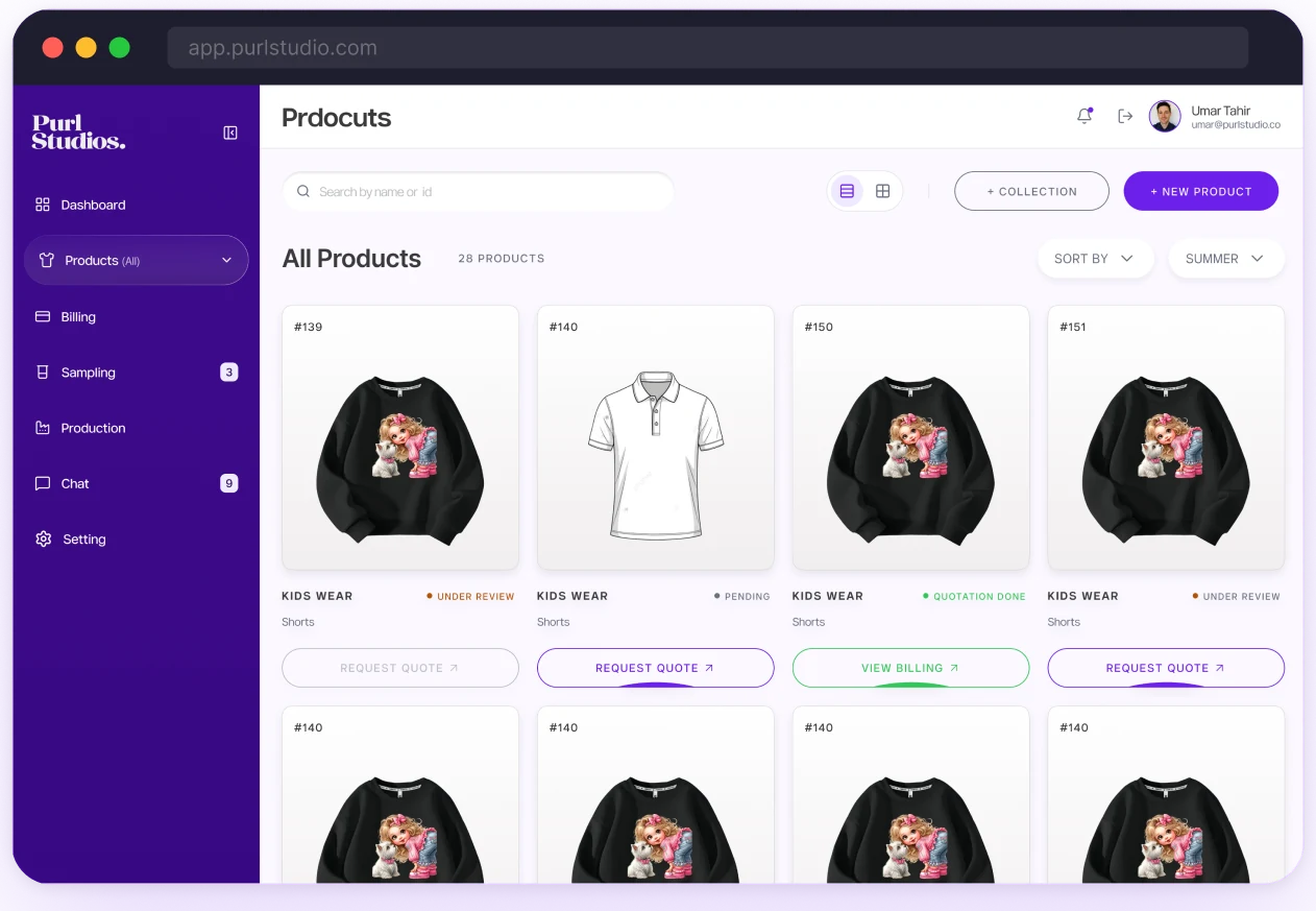 Requesting a sampling and bulk production quote from a finalised garment tech pack